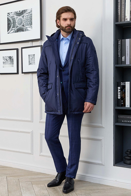 Утепленная куртка с капюшоном темно-синего цвета для мужчин бренда Meucci (Италия), арт. 1075 - фото. Цвет: Темно-синий. Купить в интернет-магазине https://shop.meucci.ru
