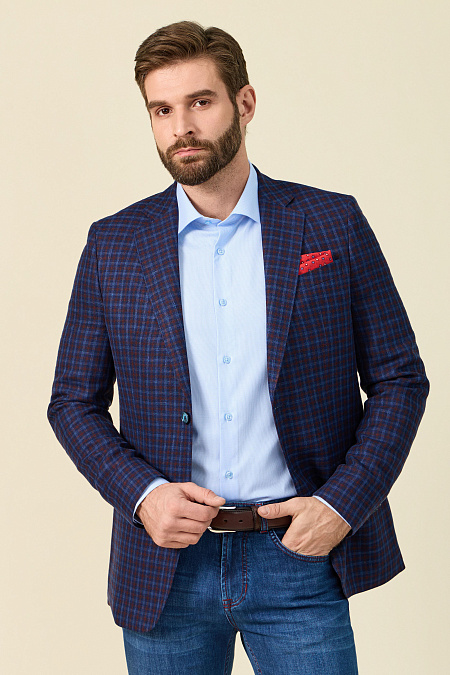 Мужской пиджак в сине-бордовую клетку из смеси льна, шерсти и шелка  Meucci (Италия), арт. MI 1200181EZ/11711 - фото. Цвет: Сине-бордовая клетка. Купить в интернет-магазине https://shop.meucci.ru
