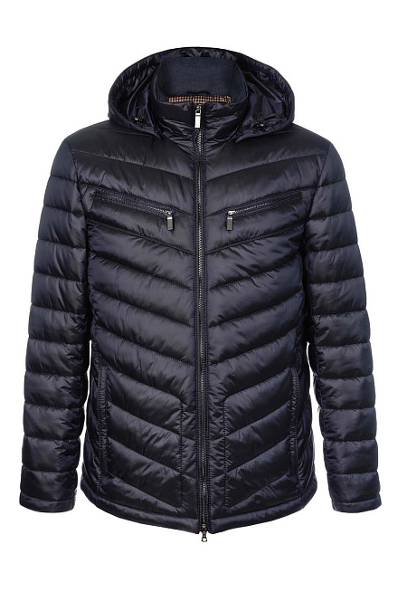 Легкий пуховик с капюшоном темно-синего цвета  для мужчин бренда Meucci (Италия), арт. 4905 - фото. Цвет: Темно-синий. Купить в интернет-магазине https://shop.meucci.ru
