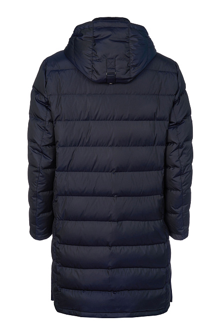 Удлиненный пуховик-пальто с капюшоном темно-синего цвета  для мужчин бренда Meucci (Италия), арт. 9777 - фото. Цвет: Темно-синий. Купить в интернет-магазине https://shop.meucci.ru
