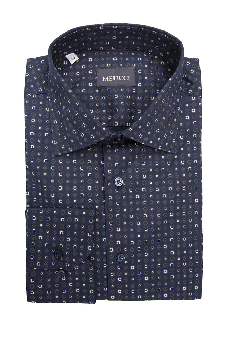Модная мужская рубашка темно-синяя с орнаментом  арт. SL 902022 RL 91AG/302203 от Meucci (Италия) - фото. Цвет: Темно-синий с орнаментом.
