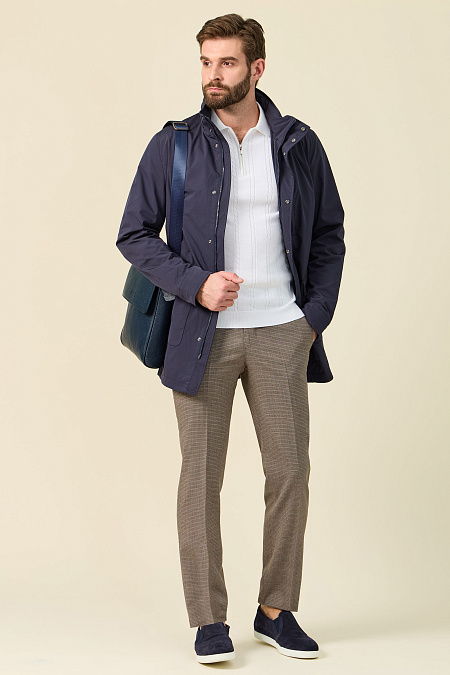 Ветровка синяя со скрытым капюшоном в воротнике  для мужчин бренда Meucci (Италия), арт. M-E-115 Dk.Blue - фото. Цвет: Синий. Купить в интернет-магазине https://shop.meucci.ru
