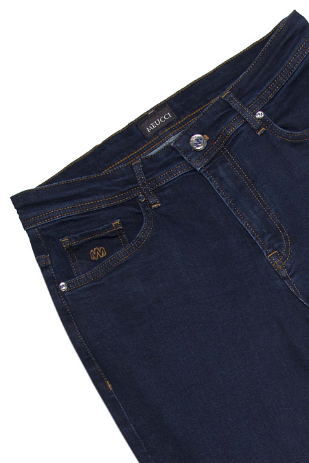 Мужские брендовые темно-синие джинсы прямого кроя из премиального денима  арт. LUEC REG 2525 Meucci (Италия) - фото. Цвет: Темно-синий. Купить в интернет-магазине https://shop.meucci.ru
