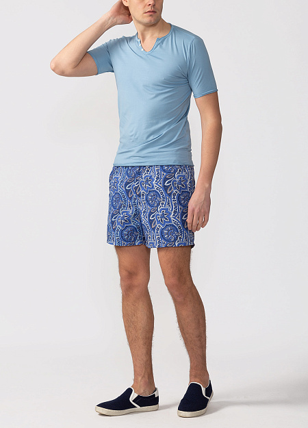 Мужские брендовые легкие шорты голубого цвета с принтом арт. A1505 Meucci (Италия) - фото. Цвет: Голубой с принтом. Купить в интернет-магазине https://shop.meucci.ru
