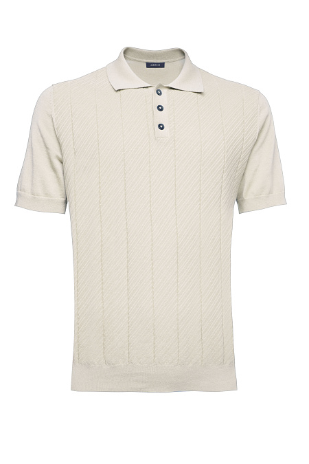 Поло цвета слоновой кости с фактурным полосами из хлопка Пима  для мужчин бренда Meucci (Италия), арт. MEU-2614/DQSS73 - фото. Цвет: Слоновая кость. Купить в интернет-магазине https://shop.meucci.ru
