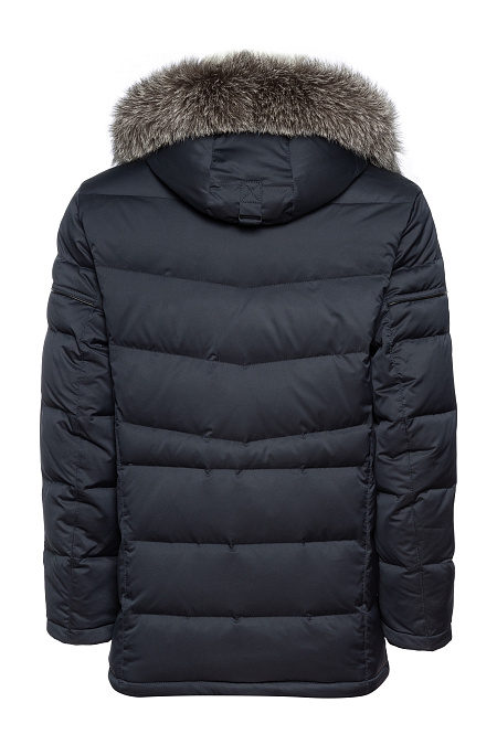 Пуховик средней длины с капюшоном  для мужчин бренда Meucci (Италия), арт. 3883 - фото. Цвет: Темно-синий. Купить в интернет-магазине https://shop.meucci.ru
