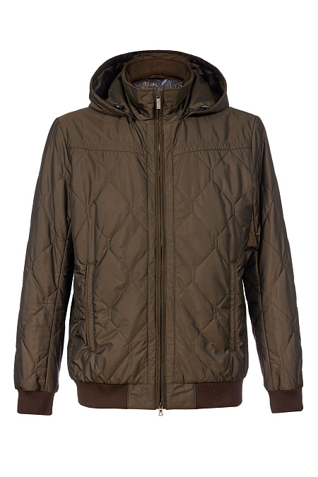 Утепленная стеганая куртка-бомбер с капюшоном  для мужчин бренда Meucci (Италия), арт. 6198 - фото. Цвет: Коричневый. Купить в интернет-магазине https://shop.meucci.ru
