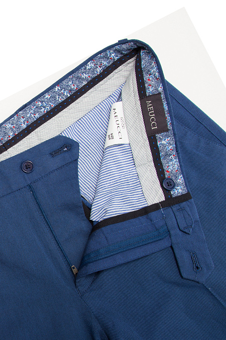 Мужские брендовые брюки летние из хлопка светло-синие  арт. RD 9482 BLUE Meucci (Италия) - фото. Цвет: Светло-синий. Купить в интернет-магазине https://shop.meucci.ru
