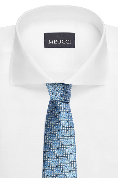 Галстук голубого цвета с орнаментом для мужчин бренда Meucci (Италия), арт. EKM212202-82 - фото. Цвет: Голубой с орнаментом. Купить в интернет-магазине https://shop.meucci.ru
