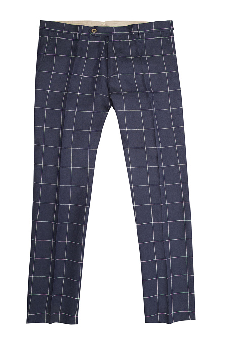 Мужские льняные брюки синего цвета в клетку  арт. SB 1271 Navy Meucci (Италия) - фото. Цвет: Синий в клетку . Купить в интернет-магазине https://shop.meucci.ru
