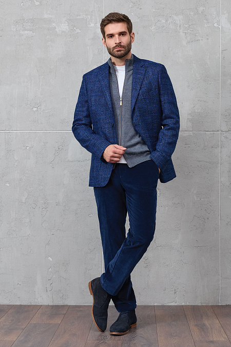 Мужские брендовые брюки из хлопкового микровельвета синего цвета  арт. DV 1060 Dk.BLUE Meucci (Италия) - фото. Цвет: Синий. Купить в интернет-магазине https://shop.meucci.ru
