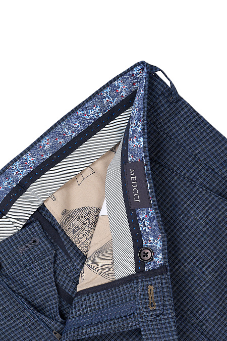 Мужские брюки темно-синие в клетку  арт. DR 1630 Lt Blue Meucci (Италия) - фото. Цвет: Темно-синий в клетку. Купить в интернет-магазине https://shop.meucci.ru
