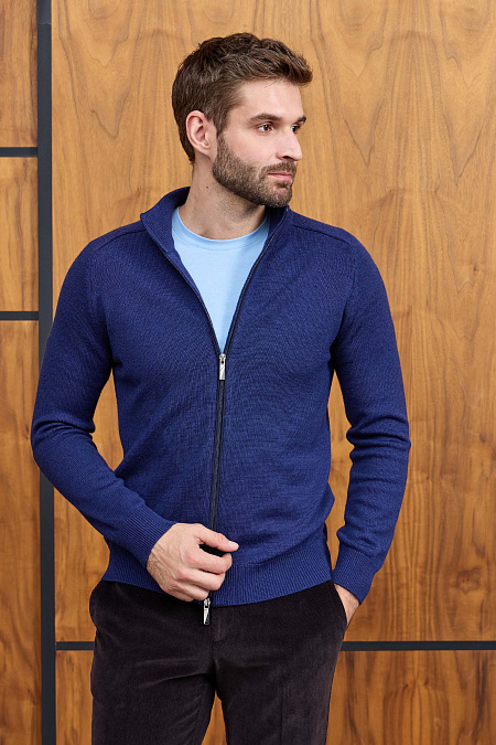 Мужской брендовый синий кардиган с застежкой на молнию арт. 13009/22025 INDIGO Meucci (Италия) - фото. Цвет: Синий. Купить в интернет-магазине https://shop.meucci.ru
