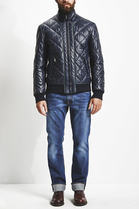 Кожаная куртка-бомбер с капюшоном  для мужчин бренда Meucci (Италия), арт. 7125/2 - фото. Цвет: Темно-синий. Купить в интернет-магазине https://shop.meucci.ru
