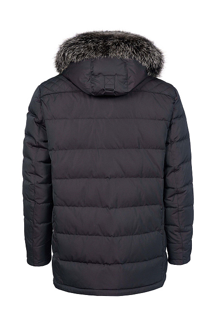 Пуховик черно-коричневого цвета с капюшоном и опушкой из меха для мужчин бренда Meucci (Италия), арт. 5160 - фото. Цвет: Черно-коричневый. Купить в интернет-магазине https://shop.meucci.ru
