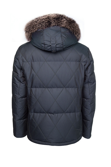 Cтеганый короткий пуховик с капюшоном и меховой опушкой  для мужчин бренда Meucci (Италия), арт. 7217 - фото. Цвет: Темно-синий. Купить в интернет-магазине https://shop.meucci.ru
