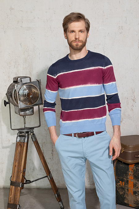 Мужской брендовый хлопковый джемпер с цветными полосами  арт. 55167/18176/922 Meucci (Италия) - фото. Цвет: Разноцветные полосы. Купить в интернет-магазине https://shop.meucci.ru

