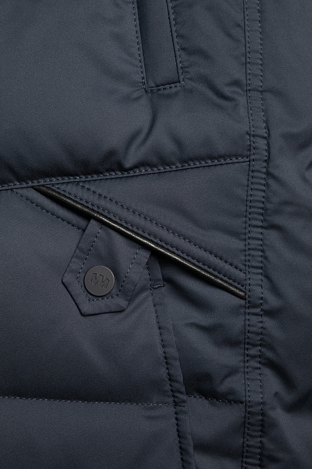 Пуховик средней длины с капюшоном  для мужчин бренда Meucci (Италия), арт. 3883 - фото. Цвет: Темно-синий. Купить в интернет-магазине https://shop.meucci.ru
