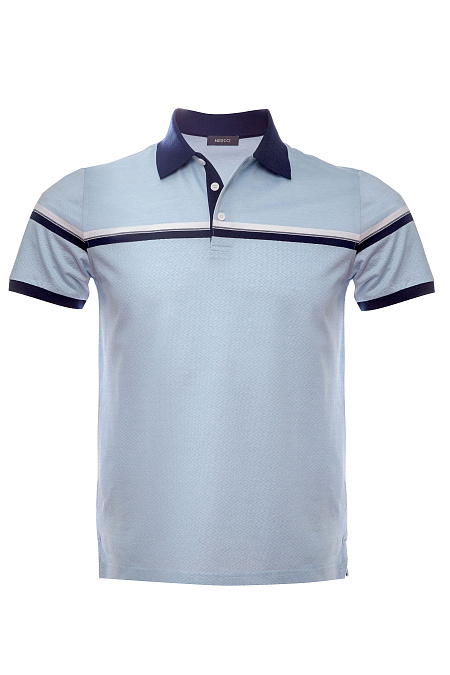 Хлопковое поло сине-голубое с орнаментом  для мужчин бренда Meucci (Италия), арт. 4050 DW Lt.Blue - фото. Цвет: Сине-голубой орнамент. Купить в интернет-магазине https://shop.meucci.ru
