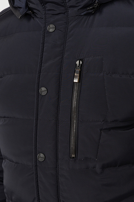 Легкий стеганый пуховик с капюшоном для мужчин бренда Meucci (Италия), арт. 1242/2 - фото. Цвет: Тёмно-синий. Купить в интернет-магазине https://shop.meucci.ru
