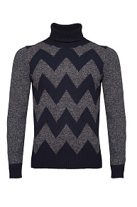 Вязаный свитер из шерсти мериноса синий с орнаментом  (13144/22619/852)