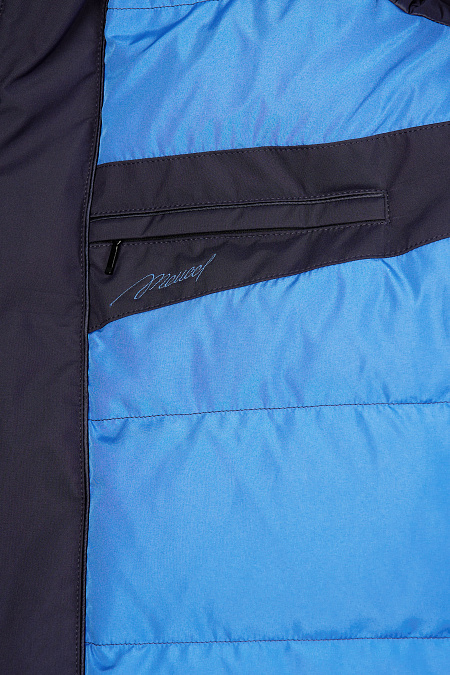 Пуховик темно-синий с капюшоном и меховой опушкой для мужчин бренда Meucci (Италия), арт. 6622 - фото. Цвет: Темно-синий. Купить в интернет-магазине https://shop.meucci.ru
