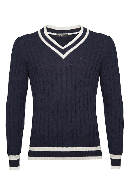 Мужской брендовый пуловер темно-синий с белыми полосами  арт. 23139/19004/590 Meucci (Италия) - фото. Цвет: Синий / белый. Купить в интернет-магазине https://shop.meucci.ru

