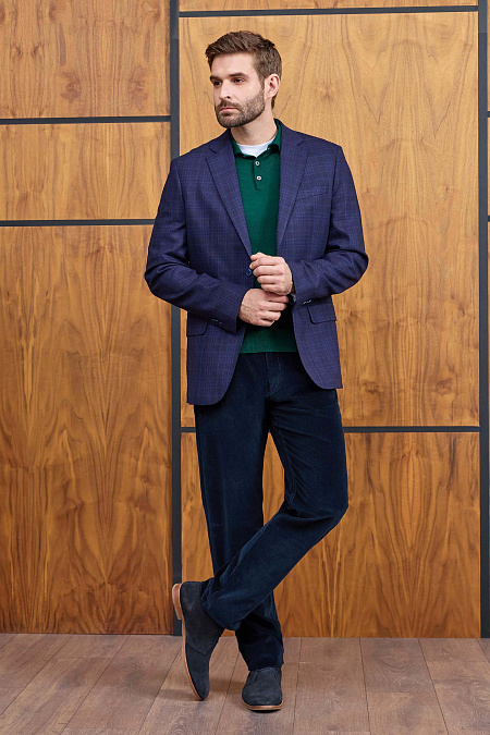 Мужской пиджак из тонкой шерсти с жаккардовым плетением в виде клетки  Meucci (Италия), арт. MI 1200181DR/11745 - фото. Цвет:  Темно-синий (клетка, жаккардовое плетение нитей черного и светло-синего цвета) . Купить в интернет-магазине https://shop.meucci.ru
