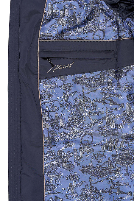 Пуховик средней длины с капюшоном и меховой опушкой  для мужчин бренда Meucci (Италия), арт. 3773 - фото. Цвет: Темно-синий. Купить в интернет-магазине https://shop.meucci.ru
