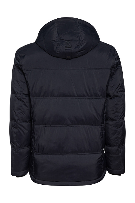 Стеганый пуховик средней длины с капюшоном и фигурным низом для мужчин бренда Meucci (Италия), арт. 6915 - фото. Цвет: Темно-синий. Купить в интернет-магазине https://shop.meucci.ru
