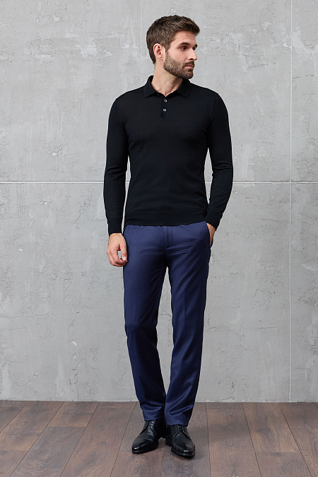 Мужские брендовые брюки в мелкую клетку темно-синего цвета из шерсти  арт. MI 16068320-02 Meucci (Италия) - фото. Цвет: Темно-синий (мелкая клетка). Купить в интернет-магазине https://shop.meucci.ru
