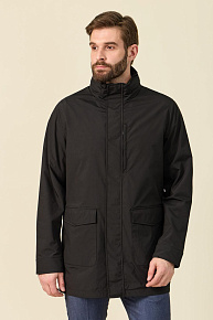 Ветровка черная со скрытым капюшоном в воротнике  (M-E-115 Black)