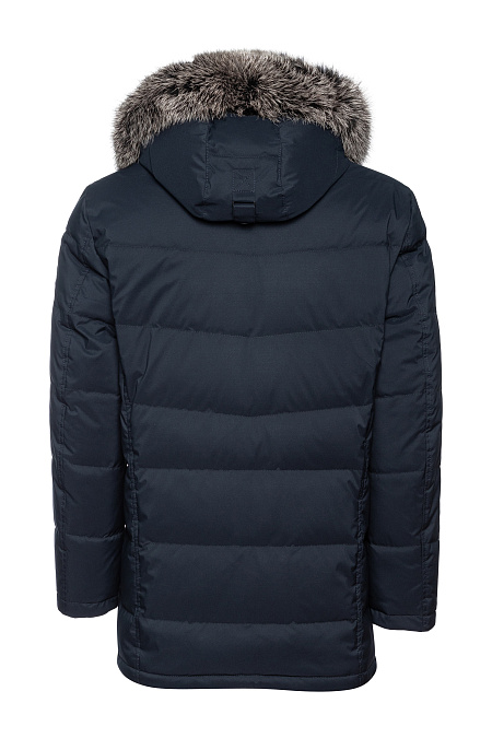 Cтеганый пуховик с капюшоном с меховой опушкой для мужчин бренда Meucci (Италия), арт. 1435 - фото. Цвет: Темно-синий. Купить в интернет-магазине https://shop.meucci.ru
