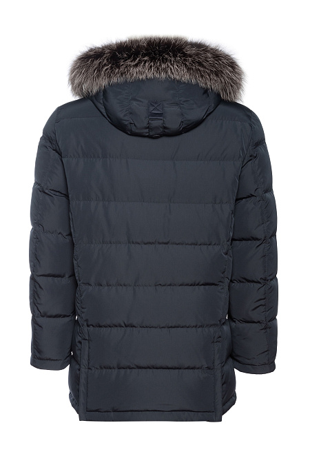 Удлиненный стеганый пуховик с капюшоном  для мужчин бренда Meucci (Италия), арт. 3230 - фото. Цвет: Темно-синий. Купить в интернет-магазине https://shop.meucci.ru
