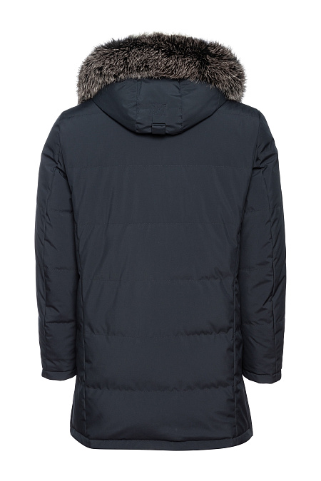 Удлиненный стеганый пуховик с капюшоном для мужчин бренда Meucci (Италия), арт. 1859 - фото. Цвет: Темно-синий. Купить в интернет-магазине https://shop.meucci.ru
