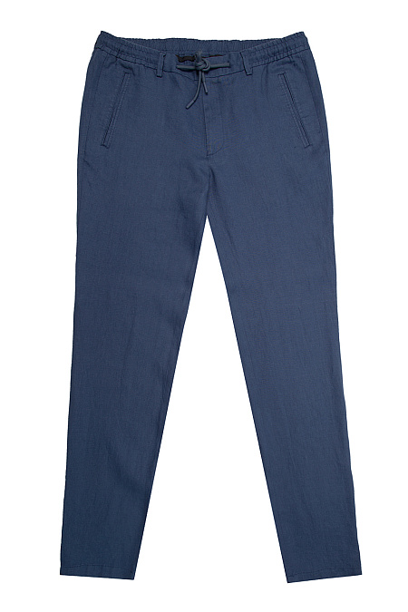 Мужские брюки льняные синего цвета  арт. VB 4673 NAVY Meucci (Италия) - фото. Цвет: Синий. Купить в интернет-магазине https://shop.meucci.ru
