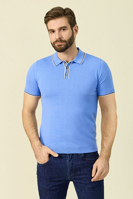 Поло голубого цвета из хлопка Пима  для мужчин бренда Meucci (Италия), арт. MEU-SS2409/DQSS58 - фото. Цвет: Голубой . Купить в интернет-магазине https://shop.meucci.ru
