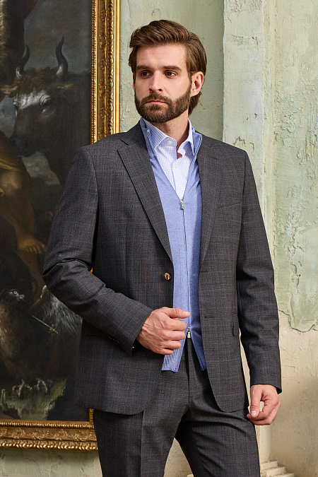 Мужской классический шерстяной костюм серый в клетку  Meucci (Италия), арт. MI 2200191RD/12018 - фото. Цвет: Серый в клетку. Купить в интернет-магазине https://shop.meucci.ru

