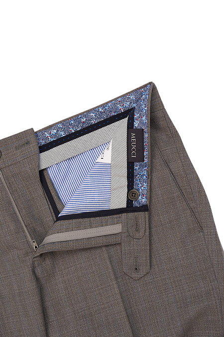 Мужские брендовые брюки коричневые в клетку из тонкой шерсти  арт. MI 18036320-04 Meucci (Италия) - фото. Цвет: Коричневый, клетка. Купить в интернет-магазине https://shop.meucci.ru
