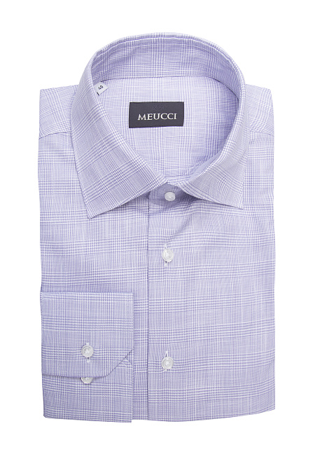 Модная мужская рубашка хлопковая сиреневая в клетку  арт. SL 902022 R 91EZ/302229 от Meucci (Италия) - фото. Цвет: Сиреневый в клетку.
