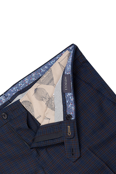 Мужские брюки темно-синие в клетку арт. RD 1811 Blue Meucci (Италия) - фото. Цвет: Темно-синий в клетку. Купить в интернет-магазине https://shop.meucci.ru
