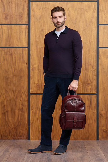 Мужской брендовый джемпер-поло винного цвета с застежкой на молнию арт. 43016/22025 CERISE Meucci (Италия) - фото. Цвет: Винный, темно-синий. Купить в интернет-магазине https://shop.meucci.ru

