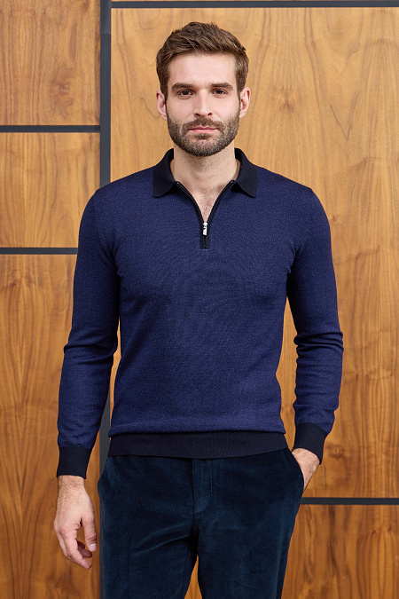 Мужской брендовый джемпер-поло синего цвета с застежкой на молнию арт. 43016/22025 Dk.NAVY Meucci (Италия) - фото. Цвет: Синий, темно-синий. Купить в интернет-магазине https://shop.meucci.ru

