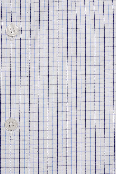 Модная мужская рубашка белая в цветную клетку из хлопка sea island  арт. SL 10224070/301035 от Meucci (Италия) - фото. Цвет: белый в цветную клетку синих оттенков.
