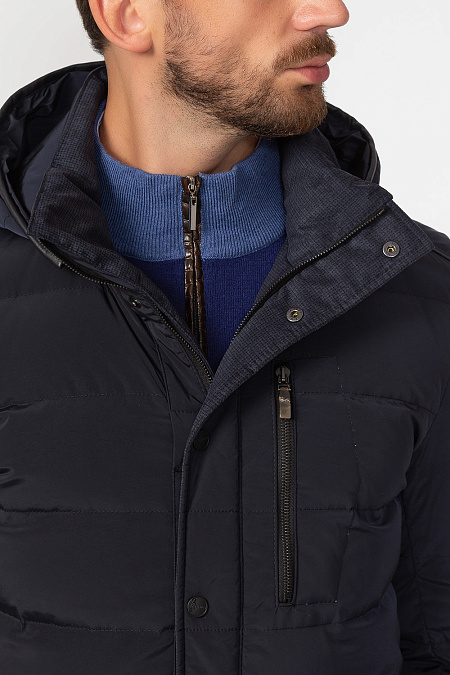 Легкий стеганый пуховик с капюшоном для мужчин бренда Meucci (Италия), арт. 1242/2 - фото. Цвет: Тёмно-синий. Купить в интернет-магазине https://shop.meucci.ru
