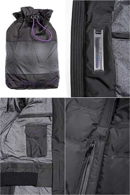 Удлиненный пуховик отделкой натуральной кожей для мужчин бренда Meucci (Италия), арт. 1857/3 - фото. Цвет: Черный. Купить в интернет-магазине https://shop.meucci.ru
