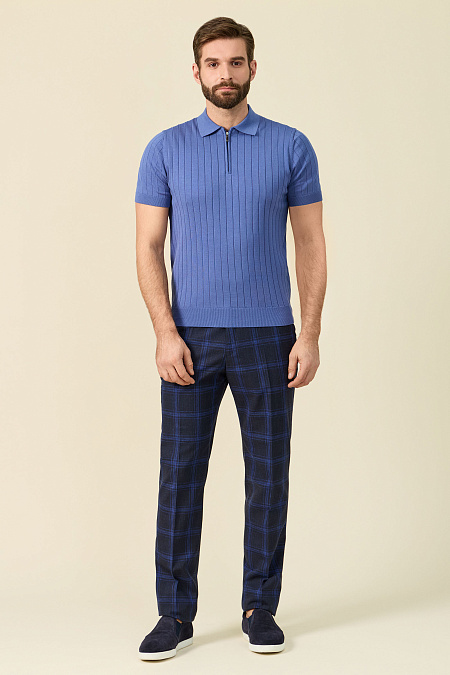 Поло из хлопка, шелка и льна светло-синее для мужчин бренда Meucci (Италия), арт. MEU-SS2406A/DQSS16 - фото. Цвет: Светло-синий. Купить в интернет-магазине https://shop.meucci.ru
