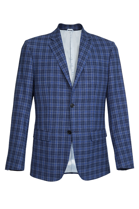 Мужской пиджак синий в клетку из смеси шерсти, льна и шелка  Meucci (Италия), арт. MI 1200181EZ/11635 - фото. Цвет: Синий, клетка. Купить в интернет-магазине https://shop.meucci.ru
