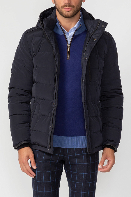 Легкий стеганый пуховик с капюшоном для мужчин бренда Meucci (Италия), арт. 1242/2 - фото. Цвет: Тёмно-синий. Купить в интернет-магазине https://shop.meucci.ru
