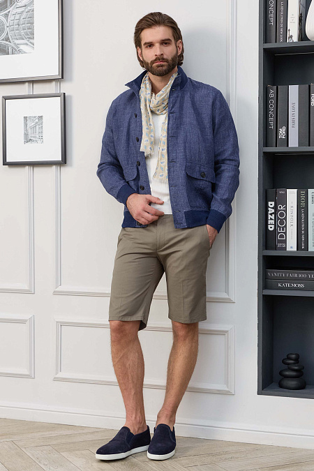 Мужские брендовые шорты из хлопка цвета бежевого хаки  арт. SH-VB 6311 Green Meucci (Италия) - фото. Цвет: Бежевый хаки. Купить в интернет-магазине https://shop.meucci.ru
